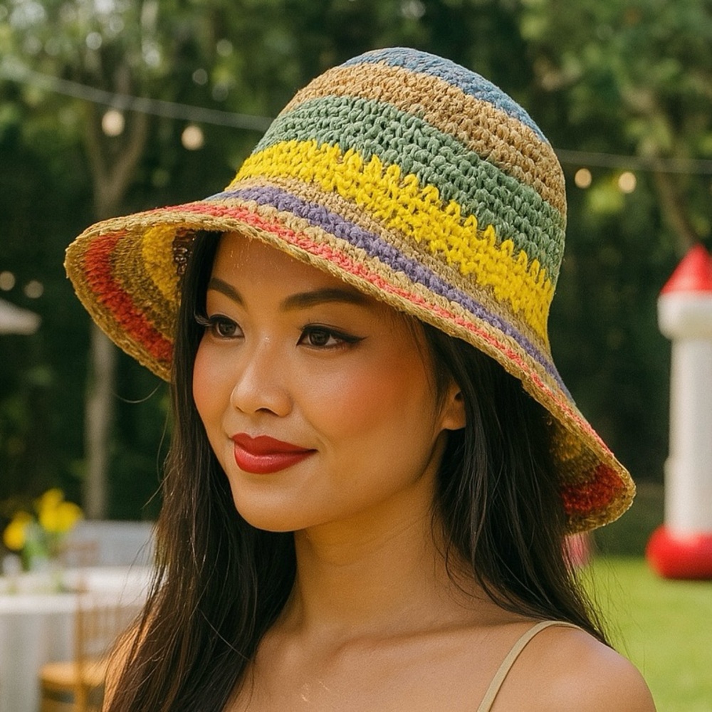 BOHEMIAN STARBURST STRAW BUCKET HAT - Picture 2 of 7
